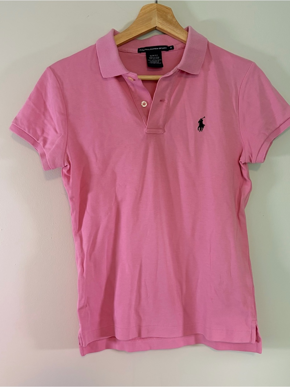 Ralph Lauren Polo Shirt Women Medium Pink Slim Fit Short Sleeve Cotton Y2K